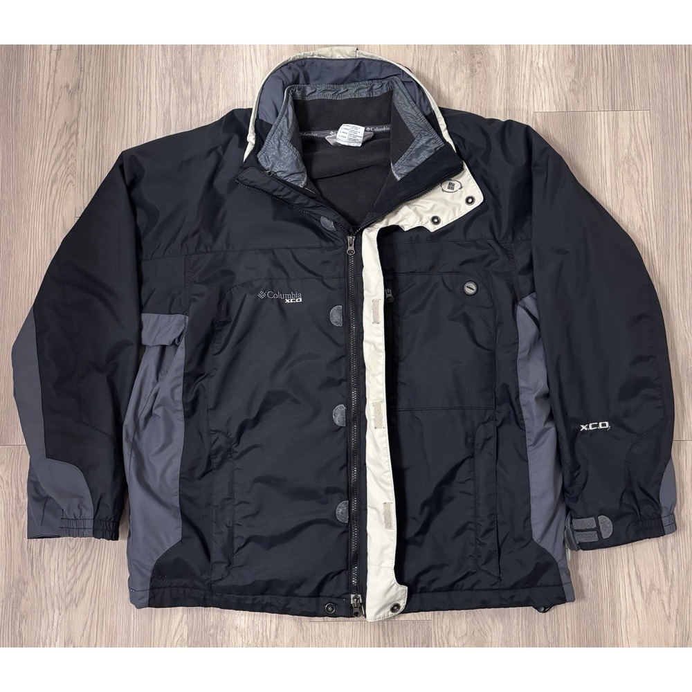 Columbia Jacket Mens L Black Full Zip 2in1 Shell With Detachable Liner